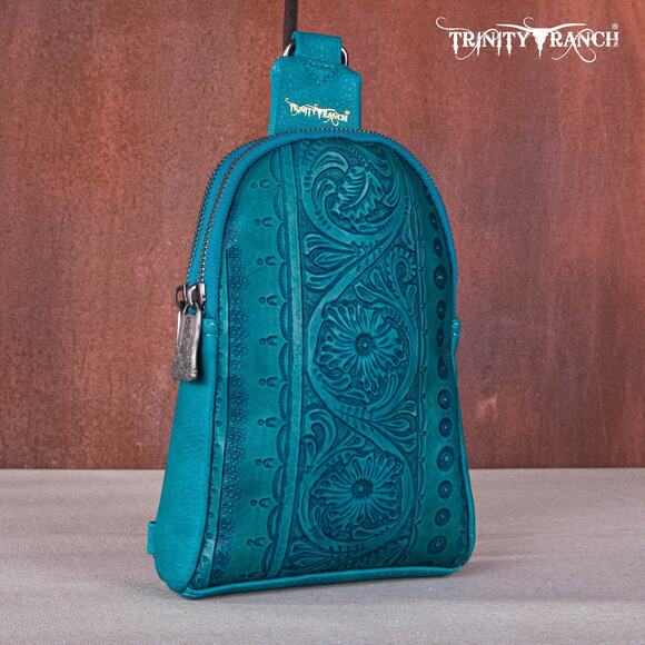 Montana West Floral Tooled Collection Sling Bag - Turquoise *NEW in Package* - Picture 2 of 6